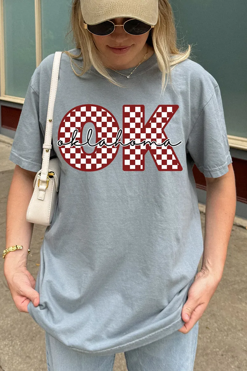 Oklahoma Checkered Comfort Colors Adult Ring-Spun Cotton Tee
