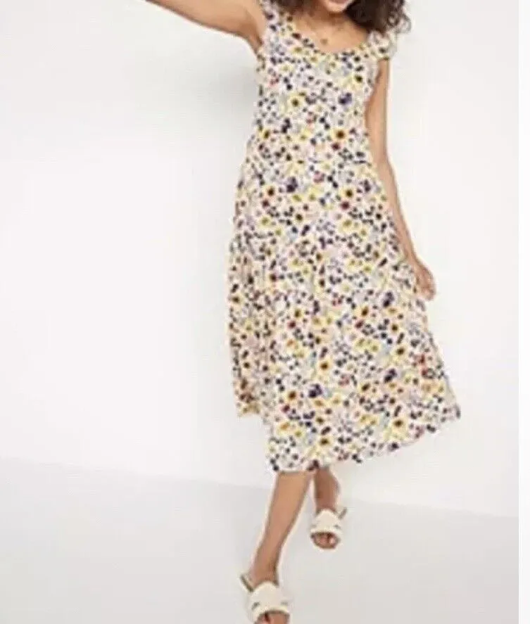 OLD NAVY Tiered Wildflower Floral Fit & Flare Dress Sz  XS Open Back Bow Boho