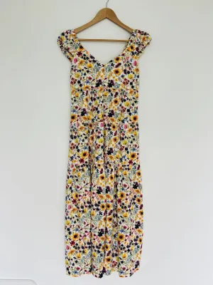OLD NAVY Tiered Wildflower Floral Fit & Flare Dress Sz  XS Open Back Bow Boho