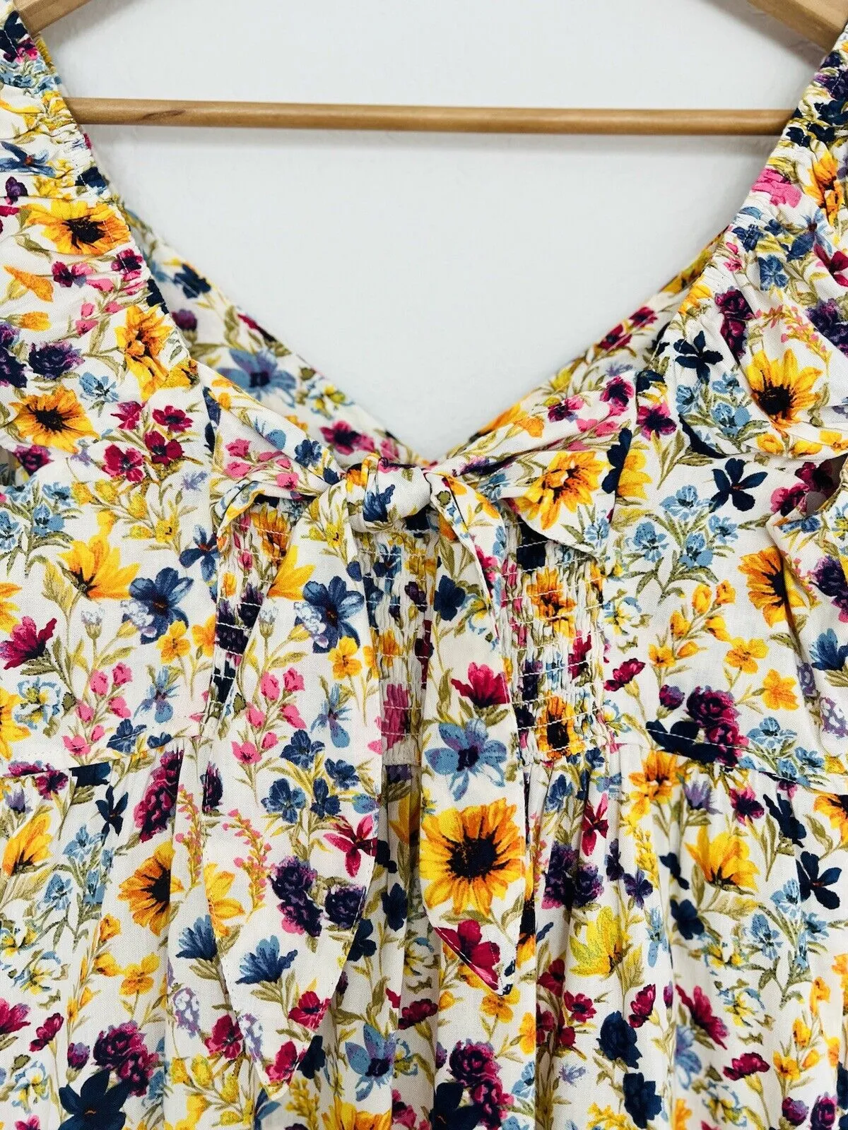 OLD NAVY Tiered Wildflower Floral Fit & Flare Dress Sz  XS Open Back Bow Boho