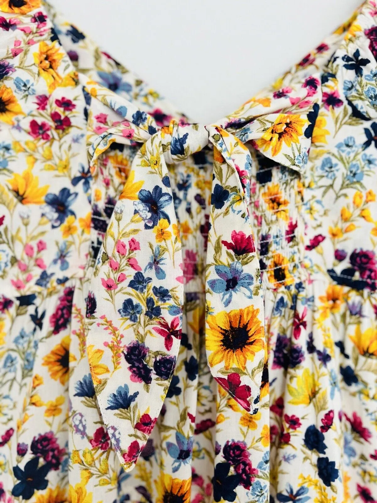 OLD NAVY Tiered Wildflower Floral Fit & Flare Dress Sz  XS Open Back Bow Boho