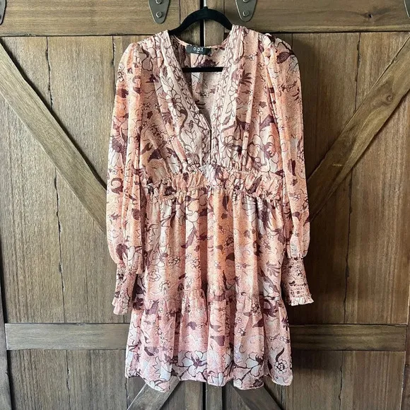 O.P.T Floral Boho Long Sleeve Mini Dress Size Medium EUC
