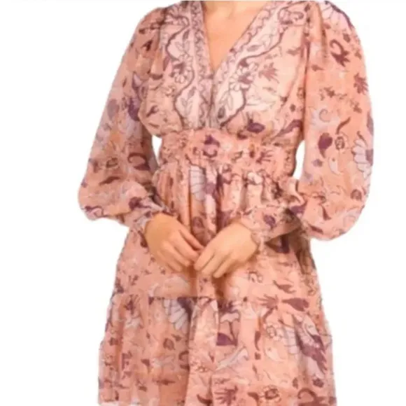 O.P.T Floral Boho Long Sleeve Mini Dress Size Medium EUC