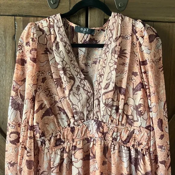 O.P.T Floral Boho Long Sleeve Mini Dress Size Medium EUC