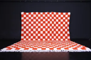 Orange Checkered rug - Moroccan rug - Berber area rug