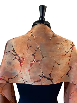 Orange  Italian Vein marbled  Charmeuse  Silk 72x14” bold fun. This beautiful silk makes a unique dresser cover and  scarf.