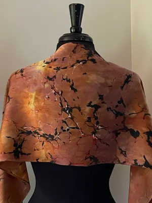 Orange  Italian Vein marbled  Charmeuse  Silk 72x14” bold fun. This beautiful silk  makes a unique dresser cover, tapestry and scarf .