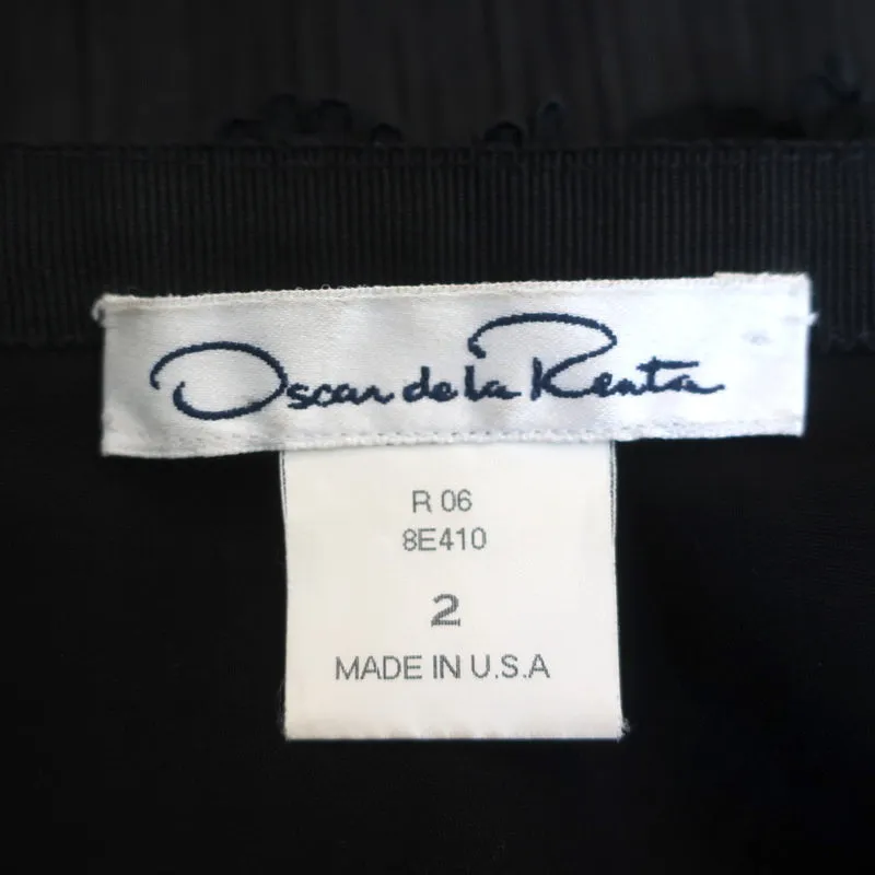 Oscar de la Renta Pencil Skirt Black Ruffled Lace & Pleated Silk Size 2