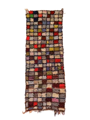Oued Zem Checkered Boucherouite Runner - Stained Glass