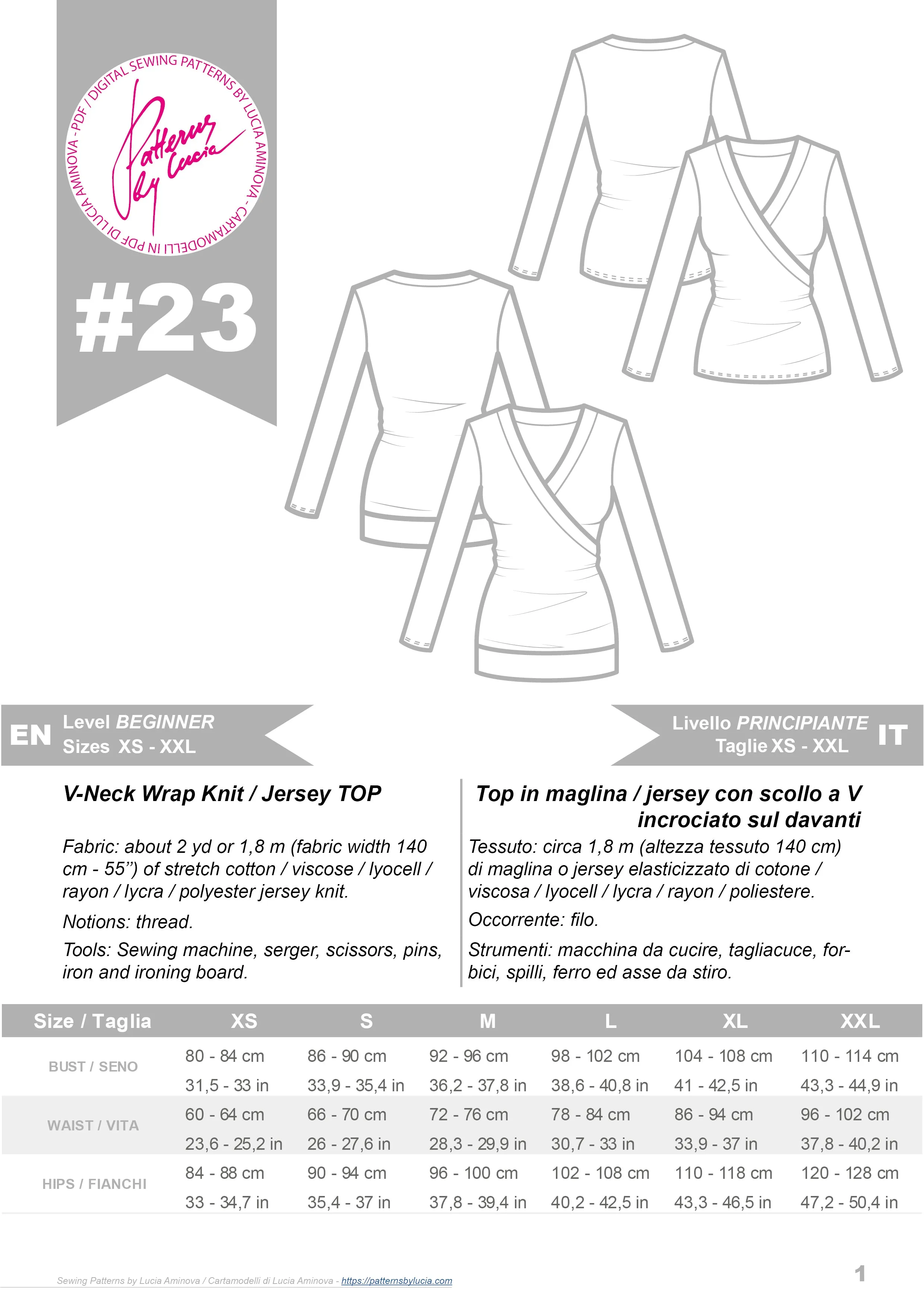 Overlap Front Fitted Top Sewing Pattern N.23