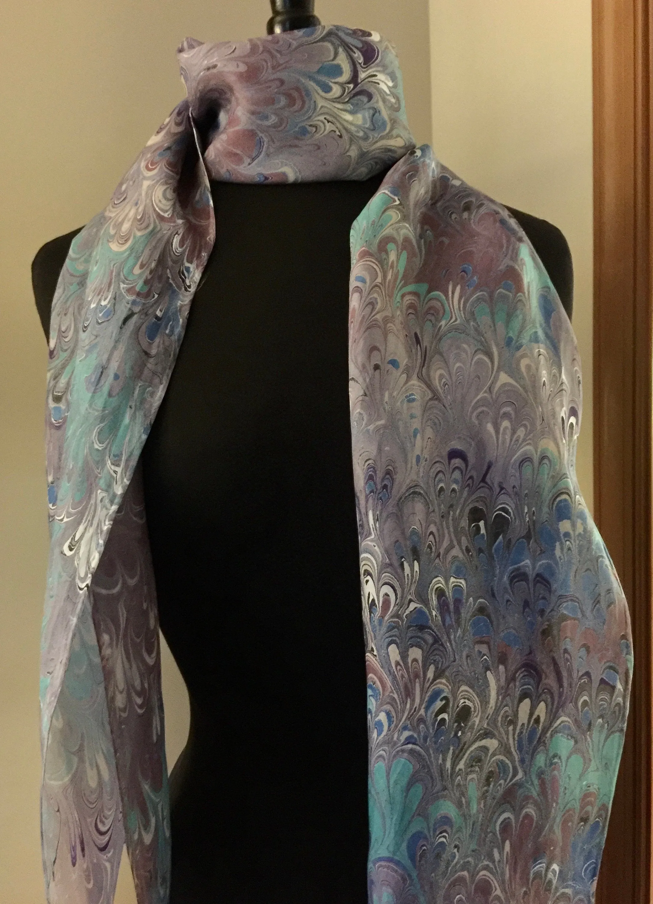 Peacock.  Habotai Silk 14x72”
