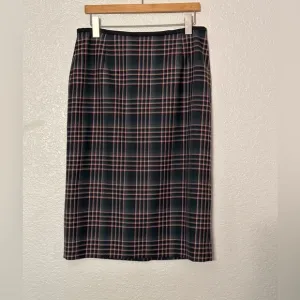 PENDLETON Skirt 100% Wool Flannel Gray Blue Burgundy White Plaid size 10