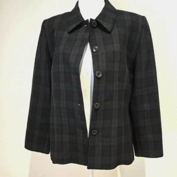 Pendleton Vintage 100% Virgin Wool Black Watch Plaid Collared Jacket - Size 8P