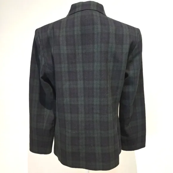 Pendleton Vintage 100% Virgin Wool Black Watch Plaid Collared Jacket - Size 8P