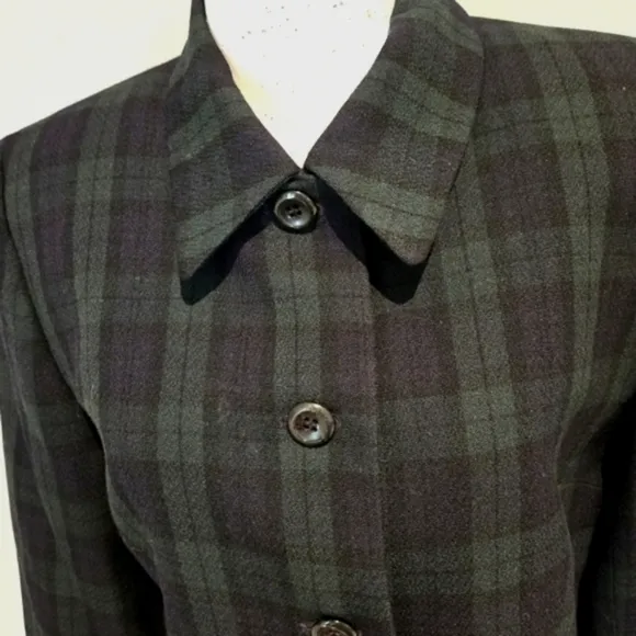 Pendleton Vintage 100% Virgin Wool Black Watch Plaid Collared Jacket - Size 8P