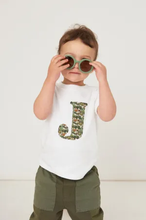Personalised White T-Shirt in Roaring Wheels Liberty Print