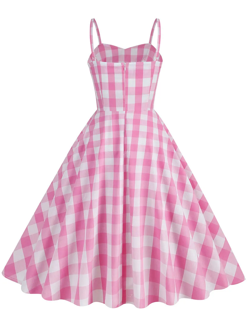 Pink And White Plaid Strap Classis Style Barbie Same Style 1950S Vintage Dress Set