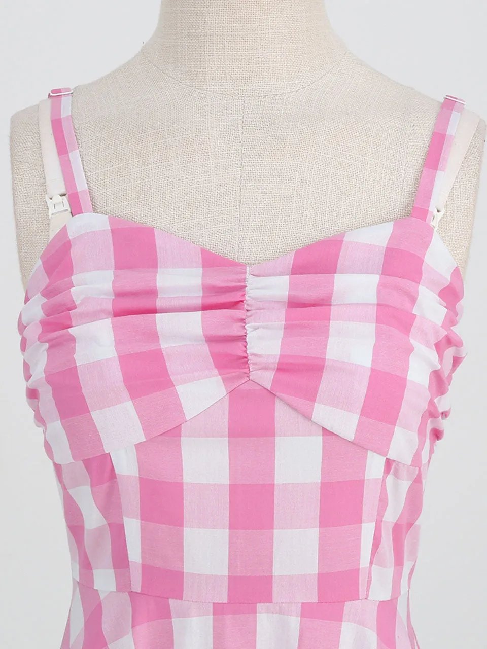Pink And White Plaid Strap Classis Style Barbie Same Style 1950S Vintage Dress Set