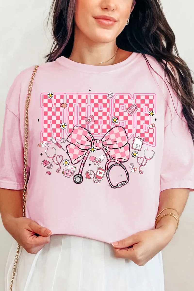 Pink Checkered Nurse Life Comfort Colors Adult Ring-Spun Cotton Tee