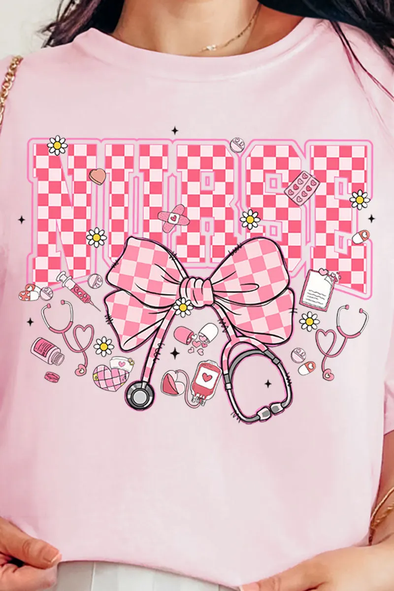 Pink Checkered Nurse Life Comfort Colors Adult Ring-Spun Cotton Tee