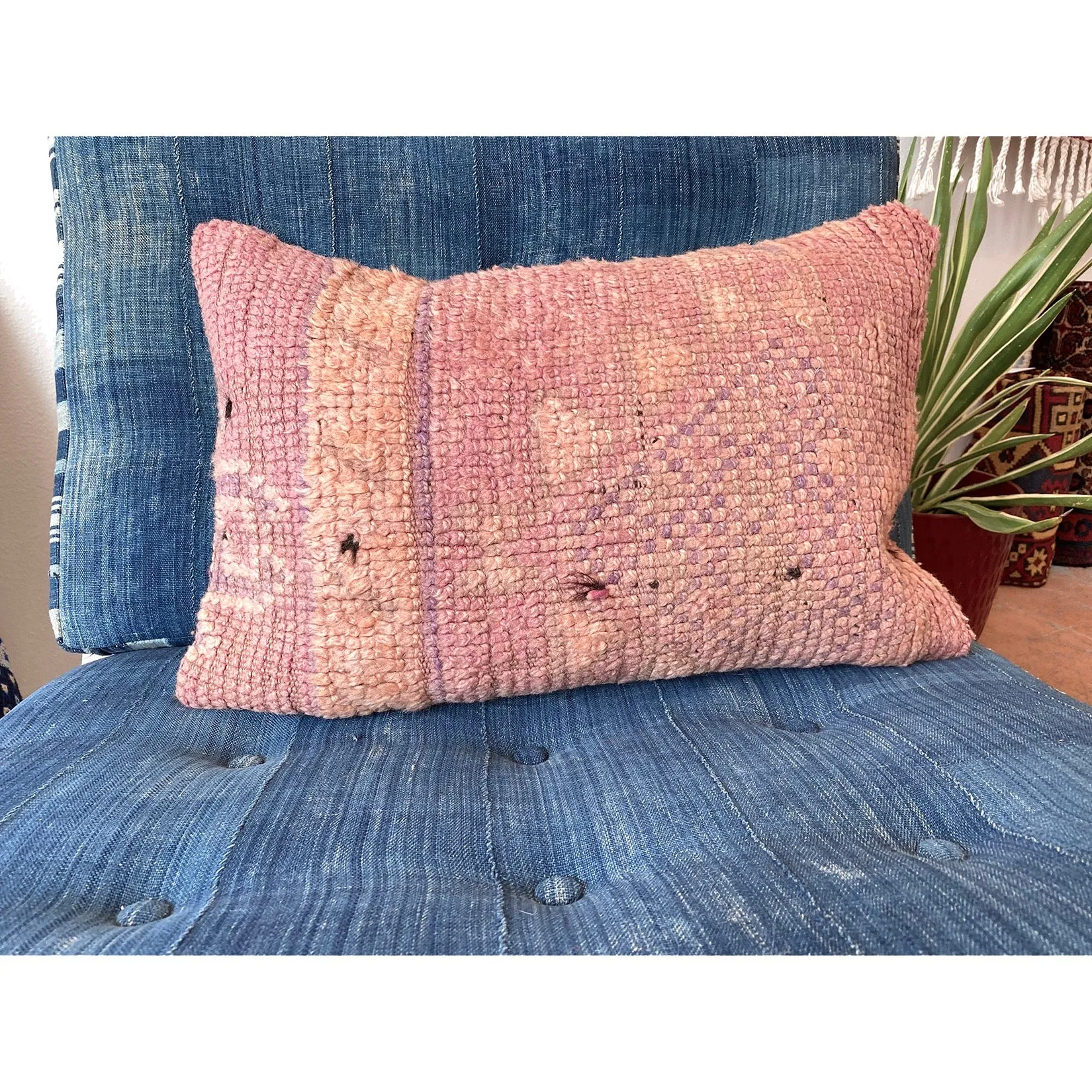 Pink Moroccan lumbar pillow with orange stripe
