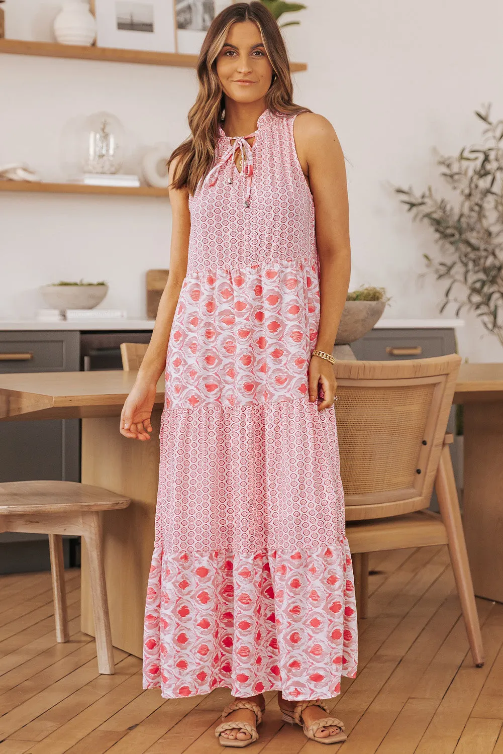 Pink Print Maxi Dress