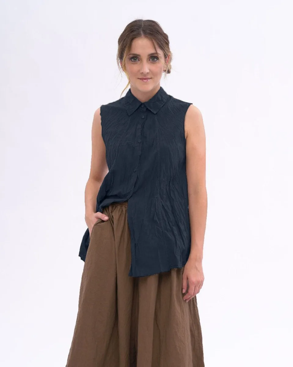 Pleated Crinkle Organic Cotton Button Tank