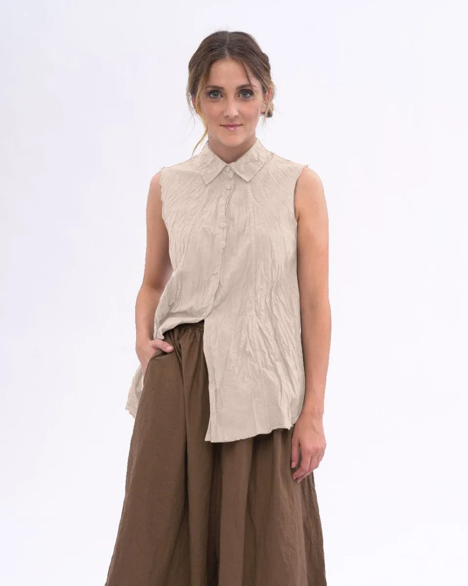 Pleated Crinkle Organic Cotton Button Tank