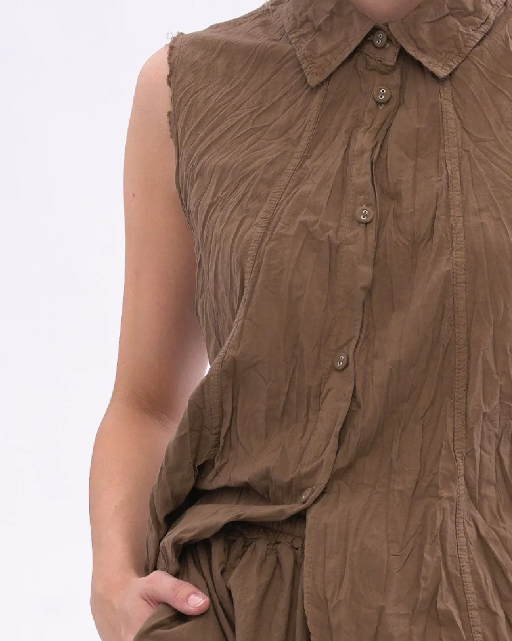 Pleated Crinkle Organic Cotton Button Tank