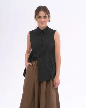 Pleated Crinkle Organic Cotton Button Tank