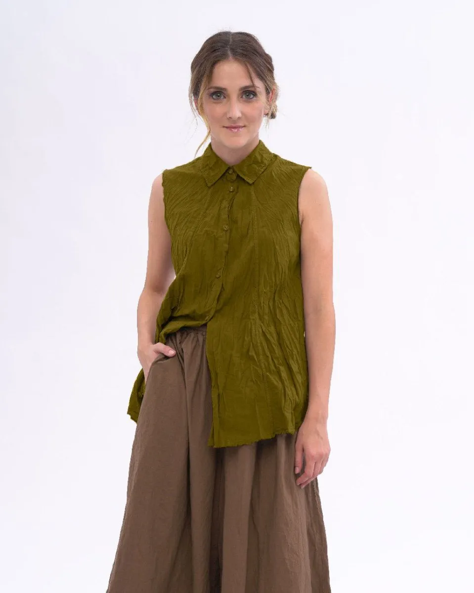 Pleated Crinkle Organic Cotton Button Tank