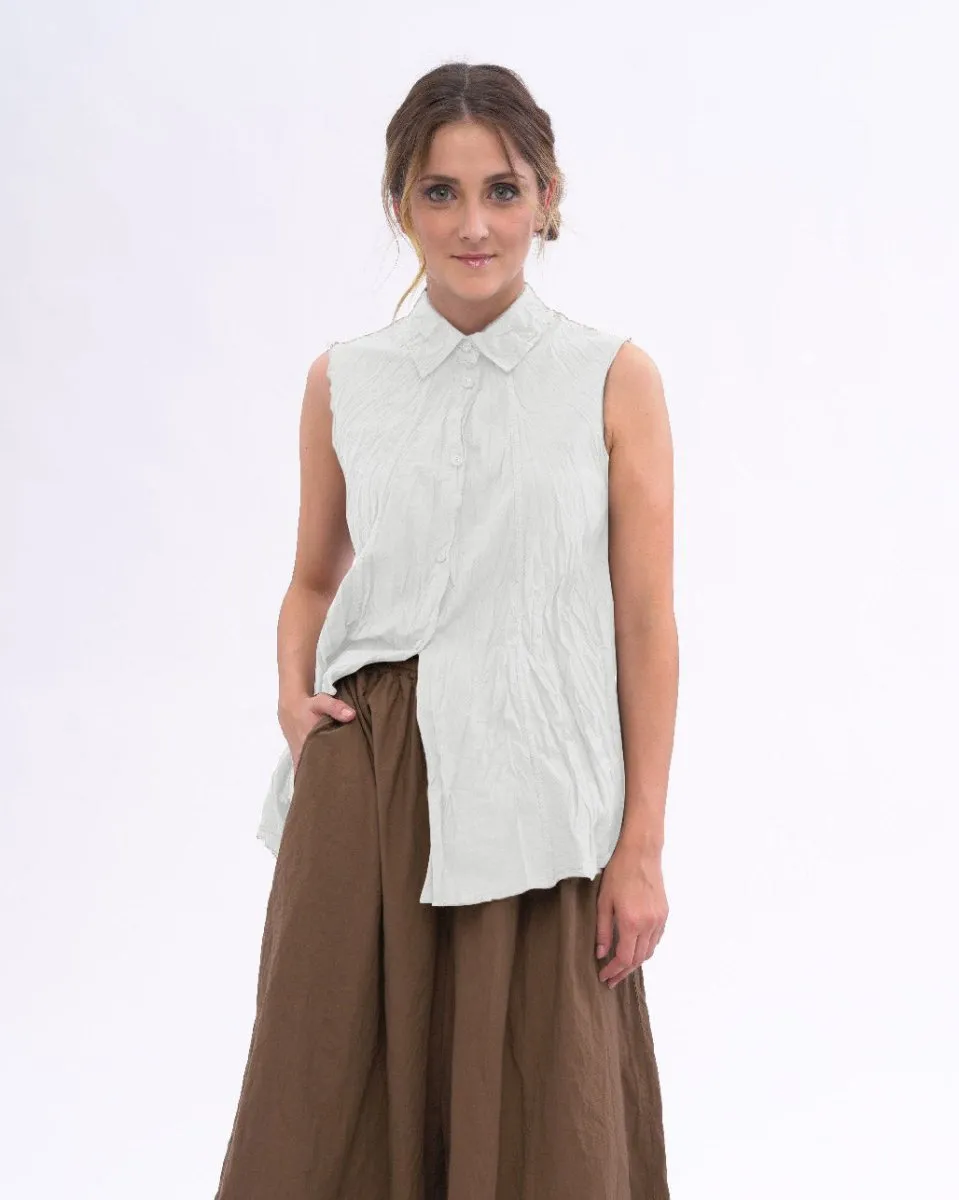 Pleated Crinkle Organic Cotton Button Tank