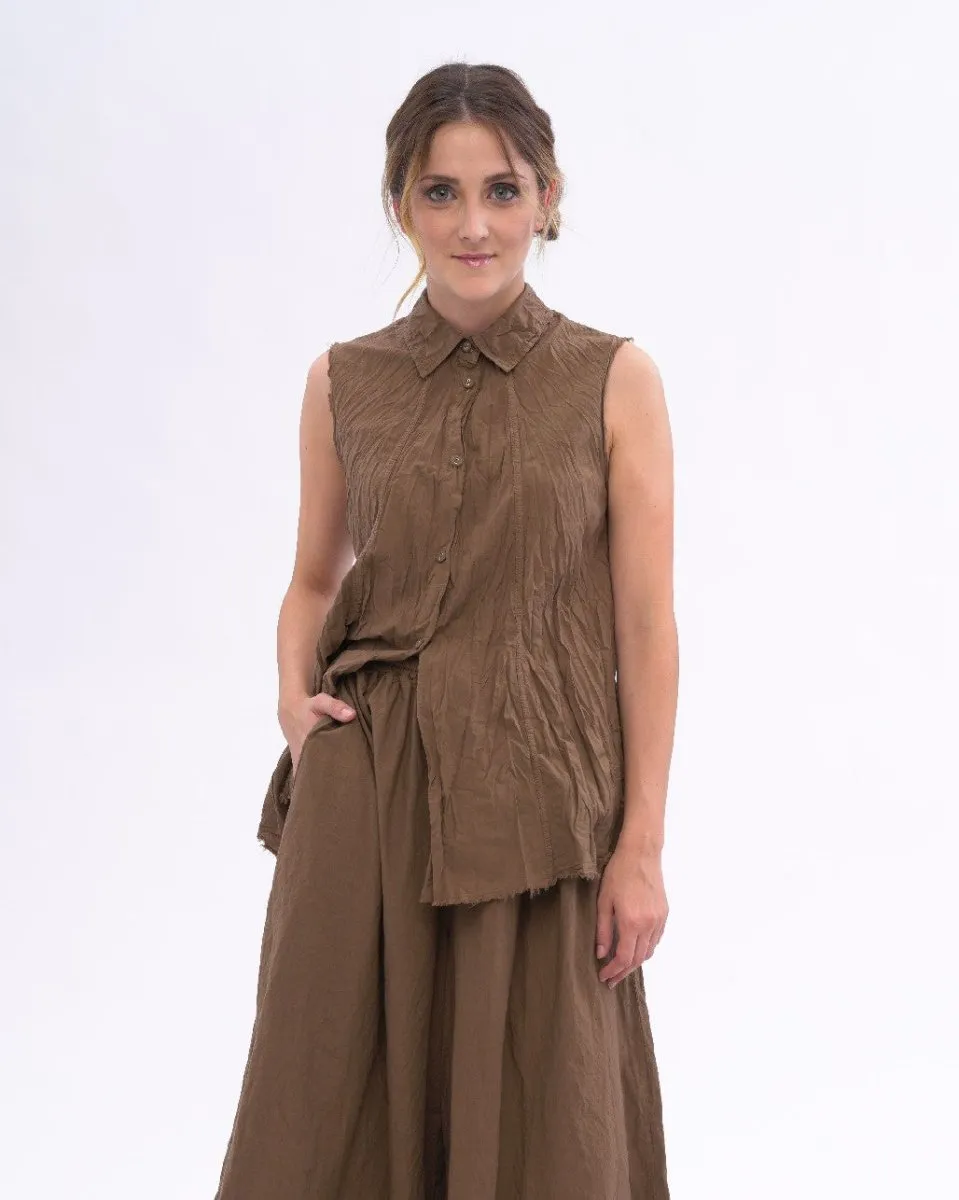 Pleated Crinkle Organic Cotton Button Tank