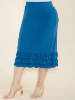 PLUS SIZE ELASTIC WAIST CROCHET BOTTOM HEM MIDI SKIRT