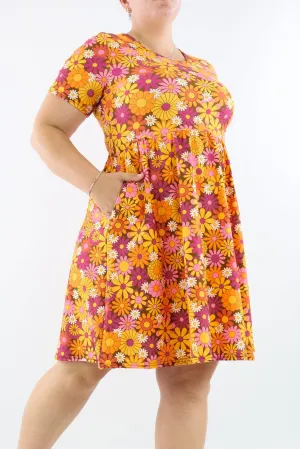 Posy Pop - Short Sleeve Skater Dress - Knee Length - Side Pockets