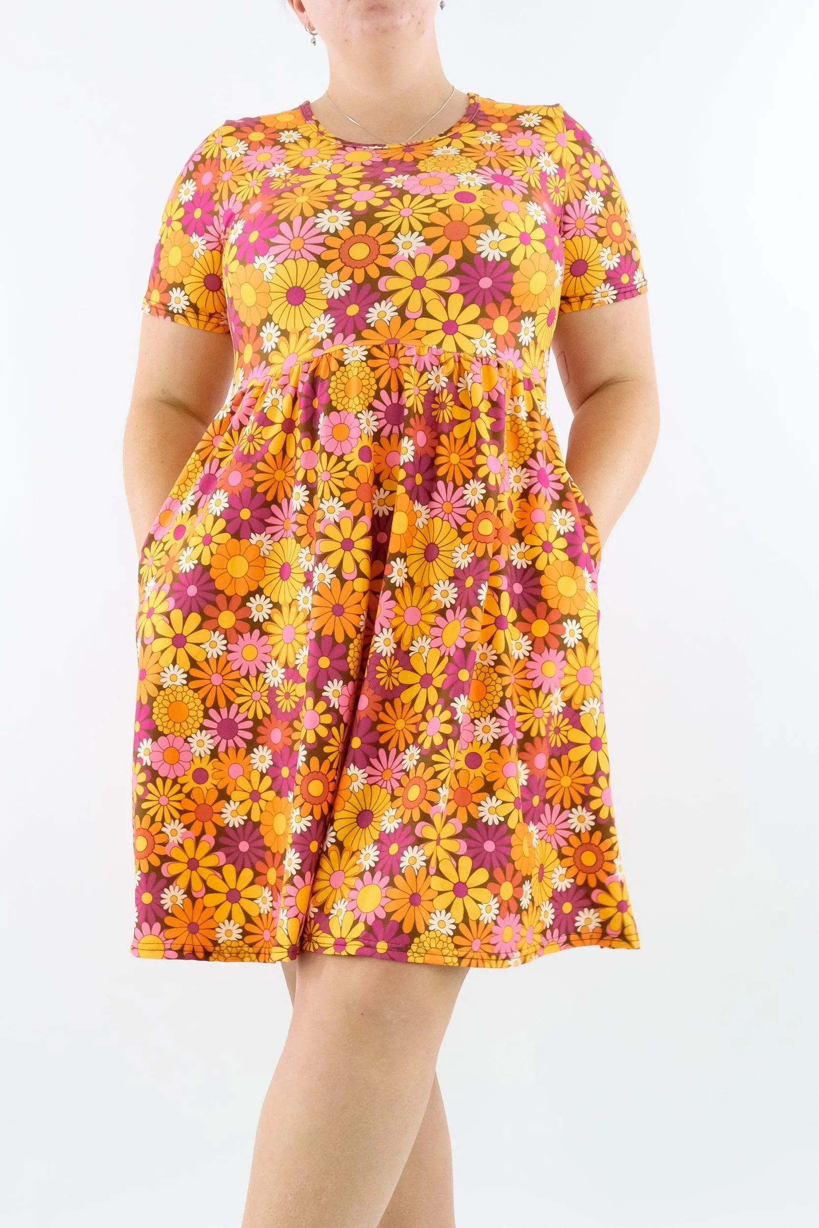 Posy Pop - Short Sleeve Skater Dress - Knee Length - Side Pockets