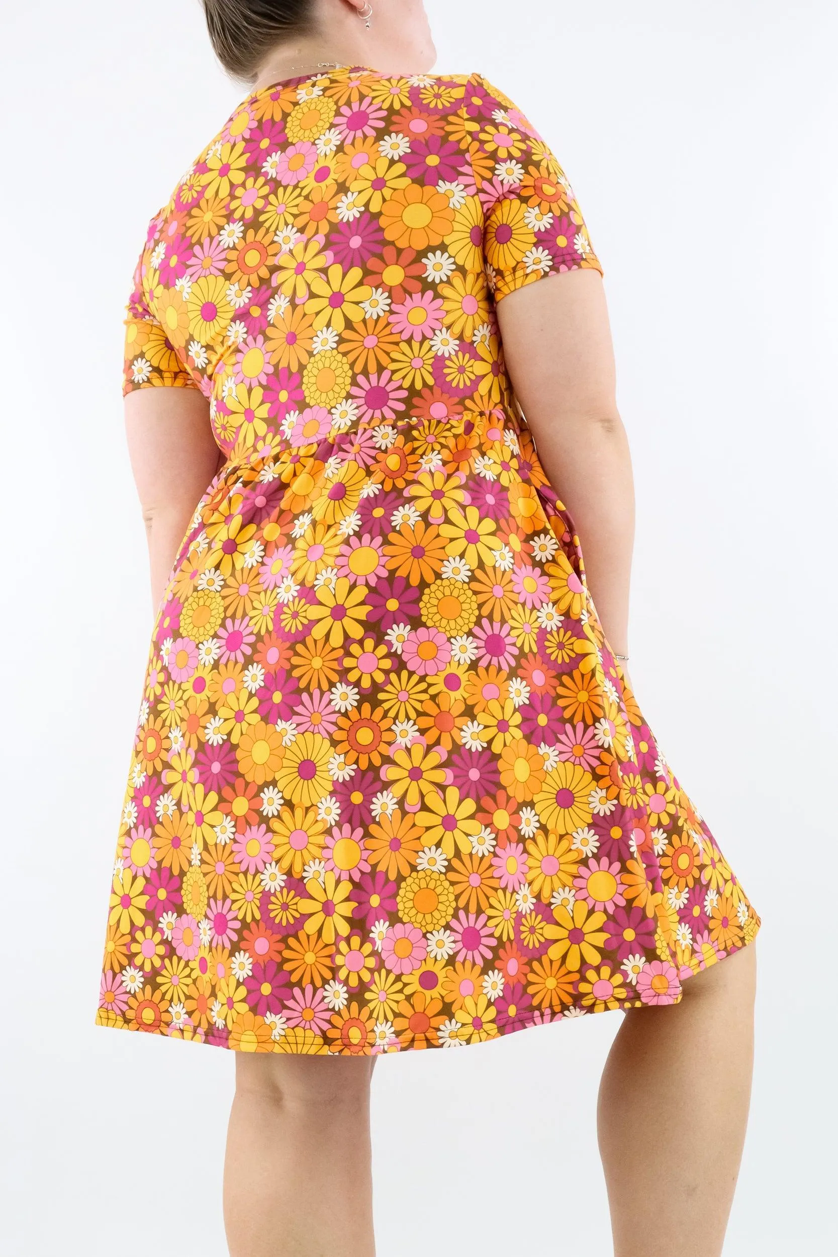 Posy Pop - Short Sleeve Skater Dress - Knee Length - Side Pockets