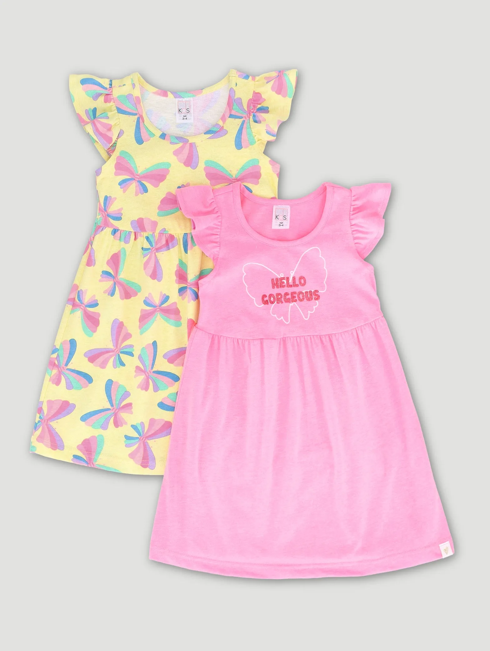 Pre-Girls 2 Pack Butterfly Skater Dress - Yellow