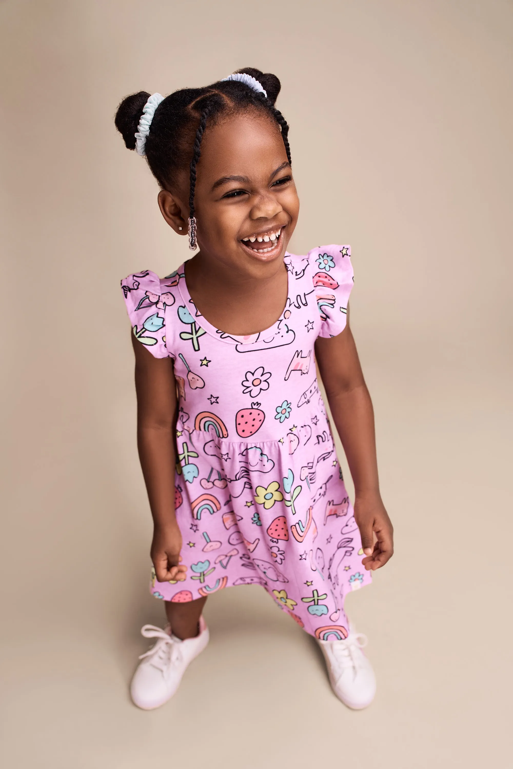 Pre-Girls 2 Pack Plain & Flower Print Skater Dress  - Coral