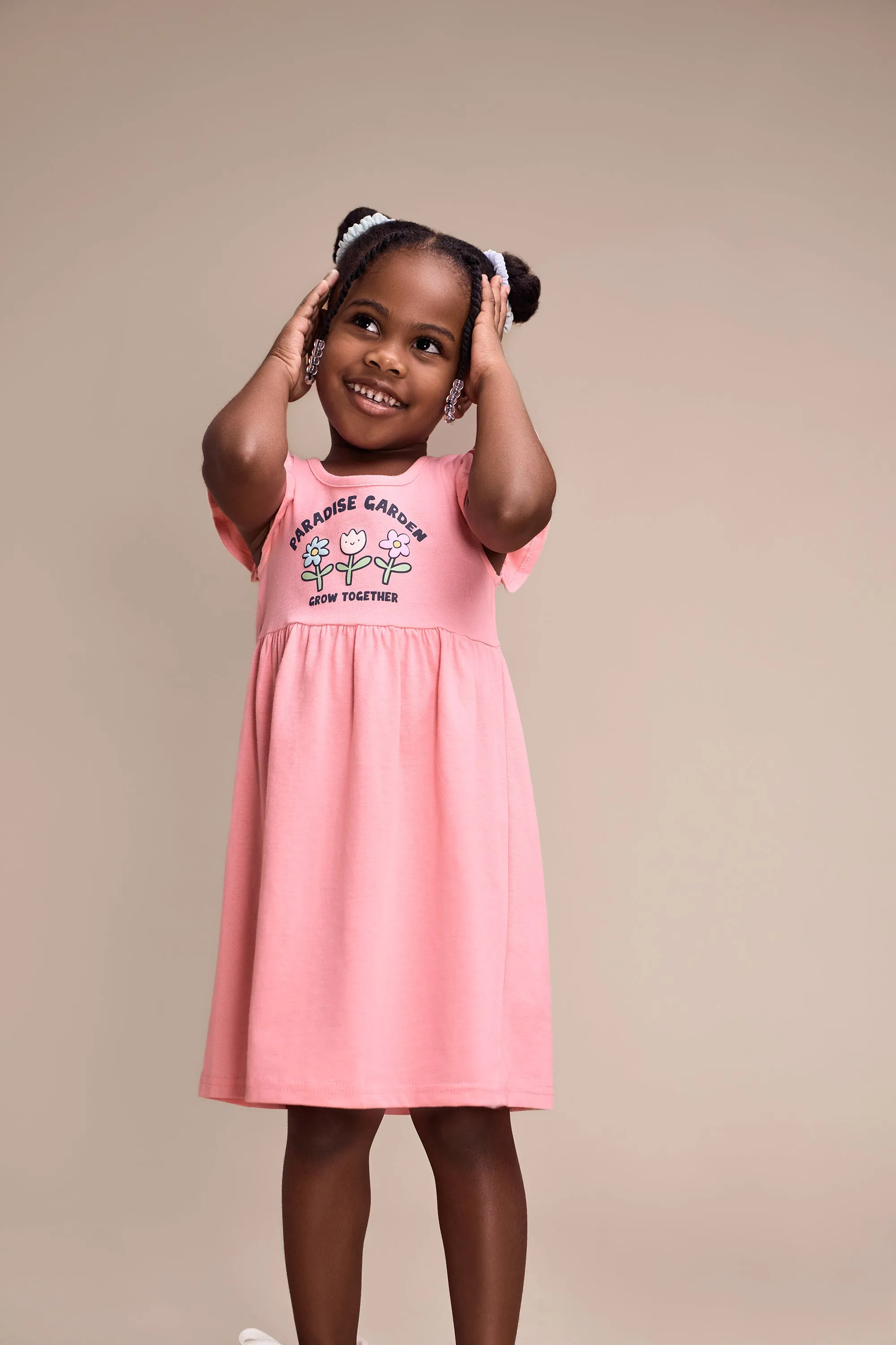 Pre-Girls 2 Pack Plain & Flower Print Skater Dress  - Coral