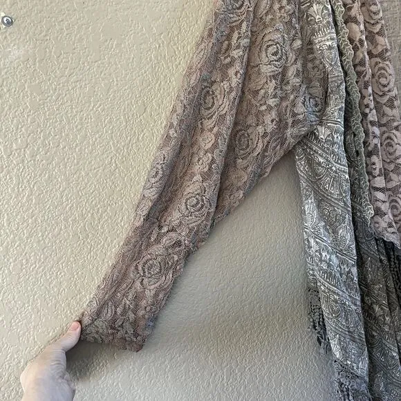 PRETTY ANGEL Cardigan Womens L/XL Brown Lace  Ruffled Boho Whimsigoth Fairycore