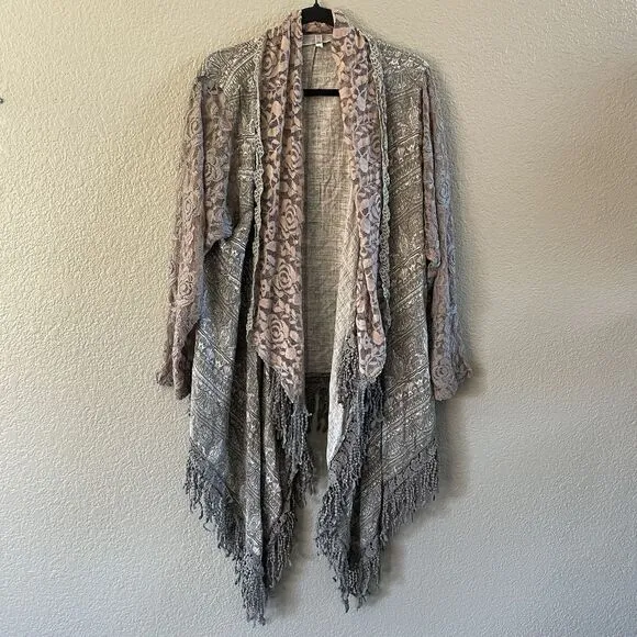 PRETTY ANGEL Cardigan Womens L/XL Brown Lace  Ruffled Boho Whimsigoth Fairycore