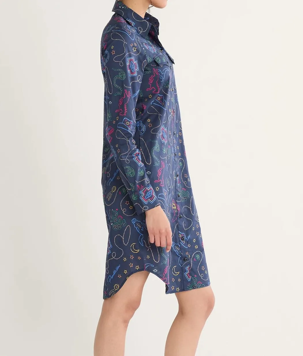 Print Gambler Shirt Dress Navy Western Brights