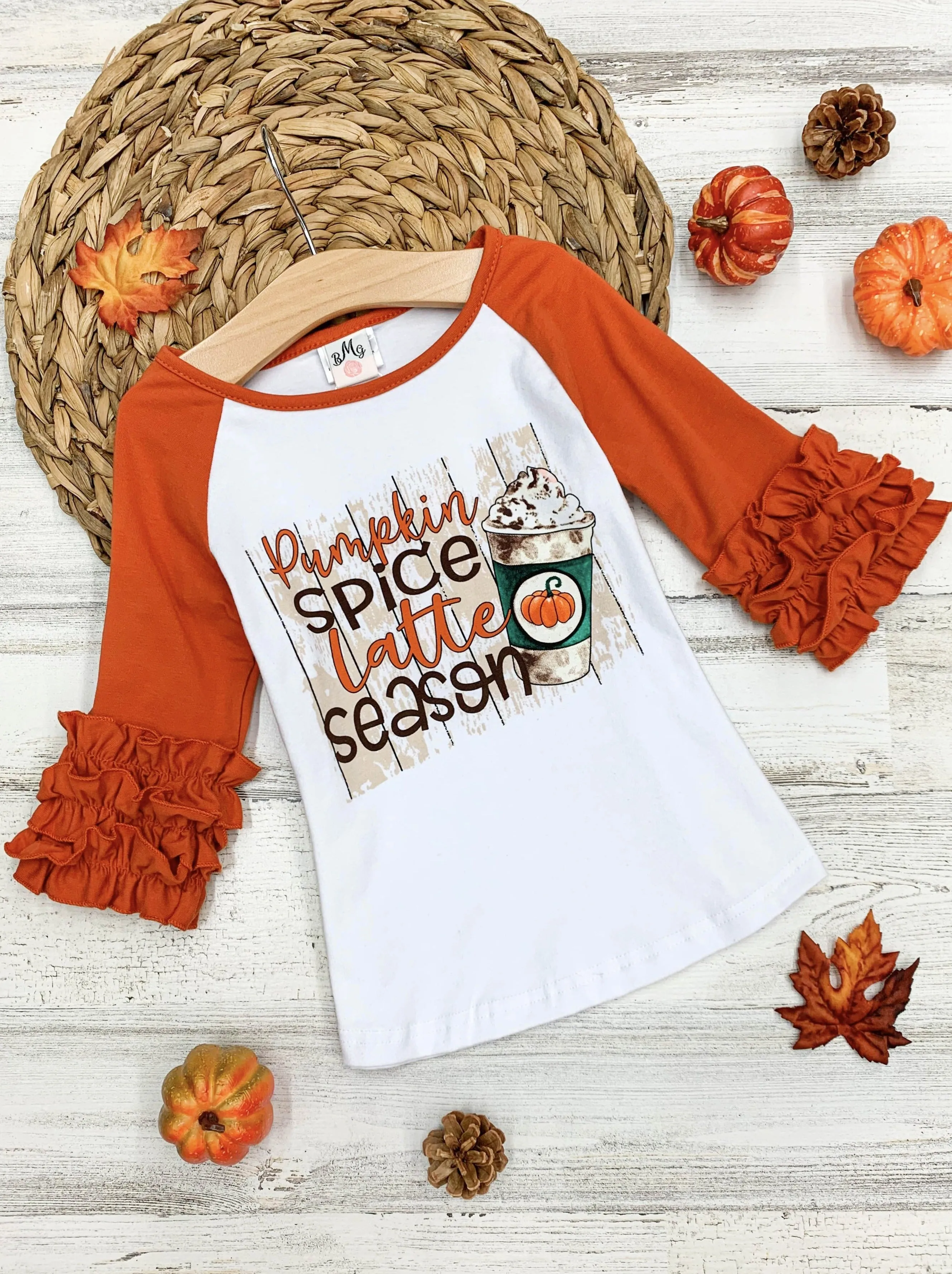 Pumpkin Spice Latte Season Raglan Ruffled Sleeve Top