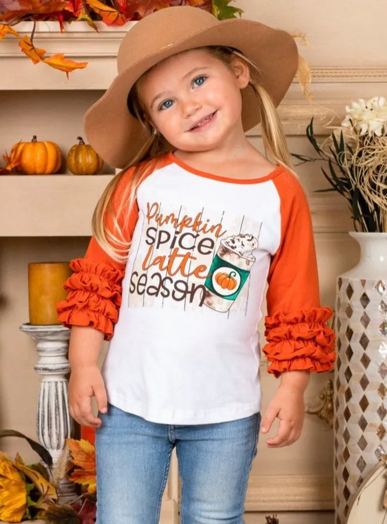 Pumpkin Spice Latte Season Raglan Ruffled Sleeve Top