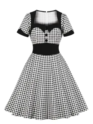 Queen Collar Plaid 1950s Vintage Dress