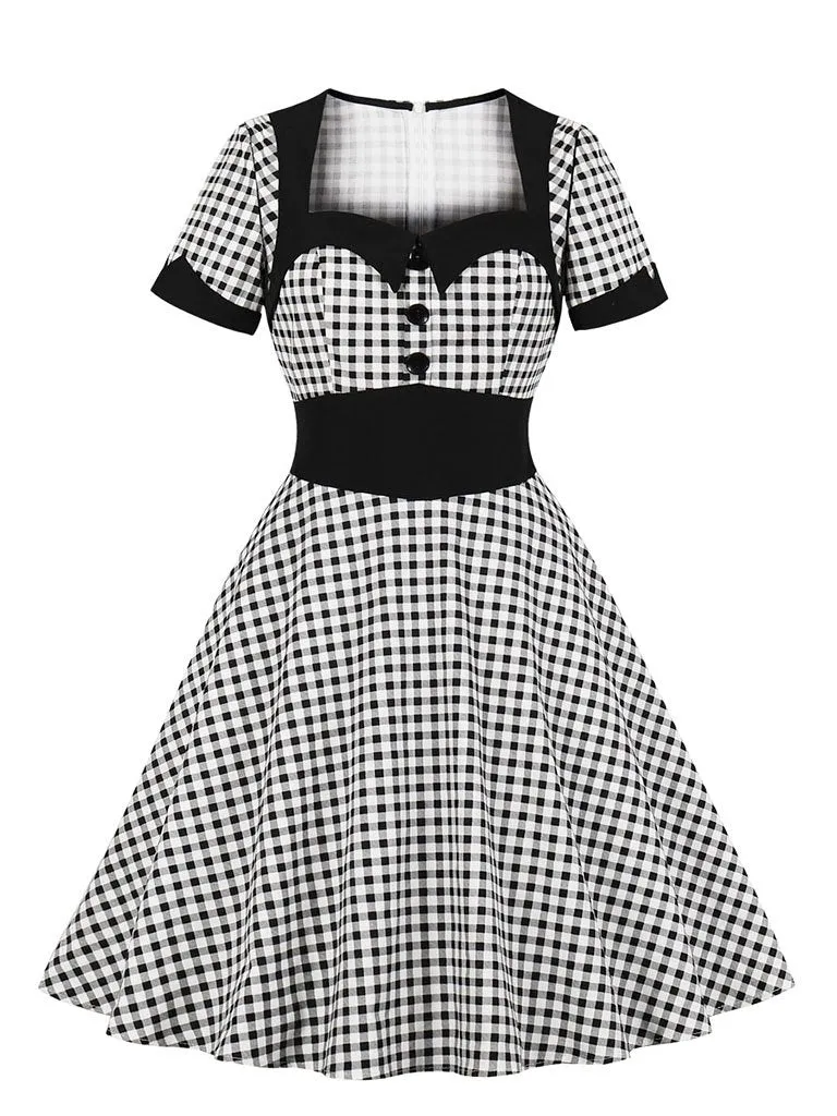 Queen Collar Plaid 1950s Vintage Dress