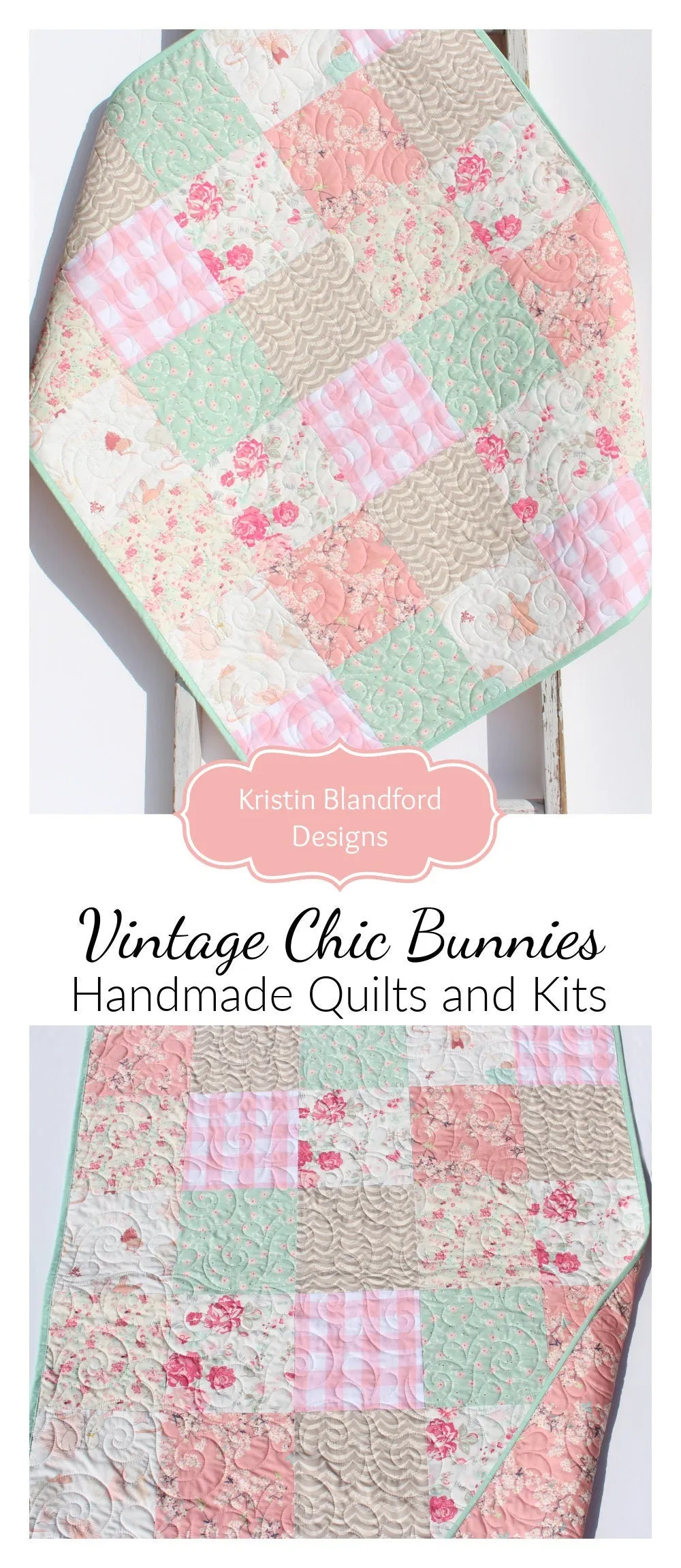 Quilt Kit Floral Nursery Crib Blanket DIY Do It Yourself Project Art Gallery Fabrics Twin Throw Coral Pink Cherry Blossom Plaid Mint Newborn