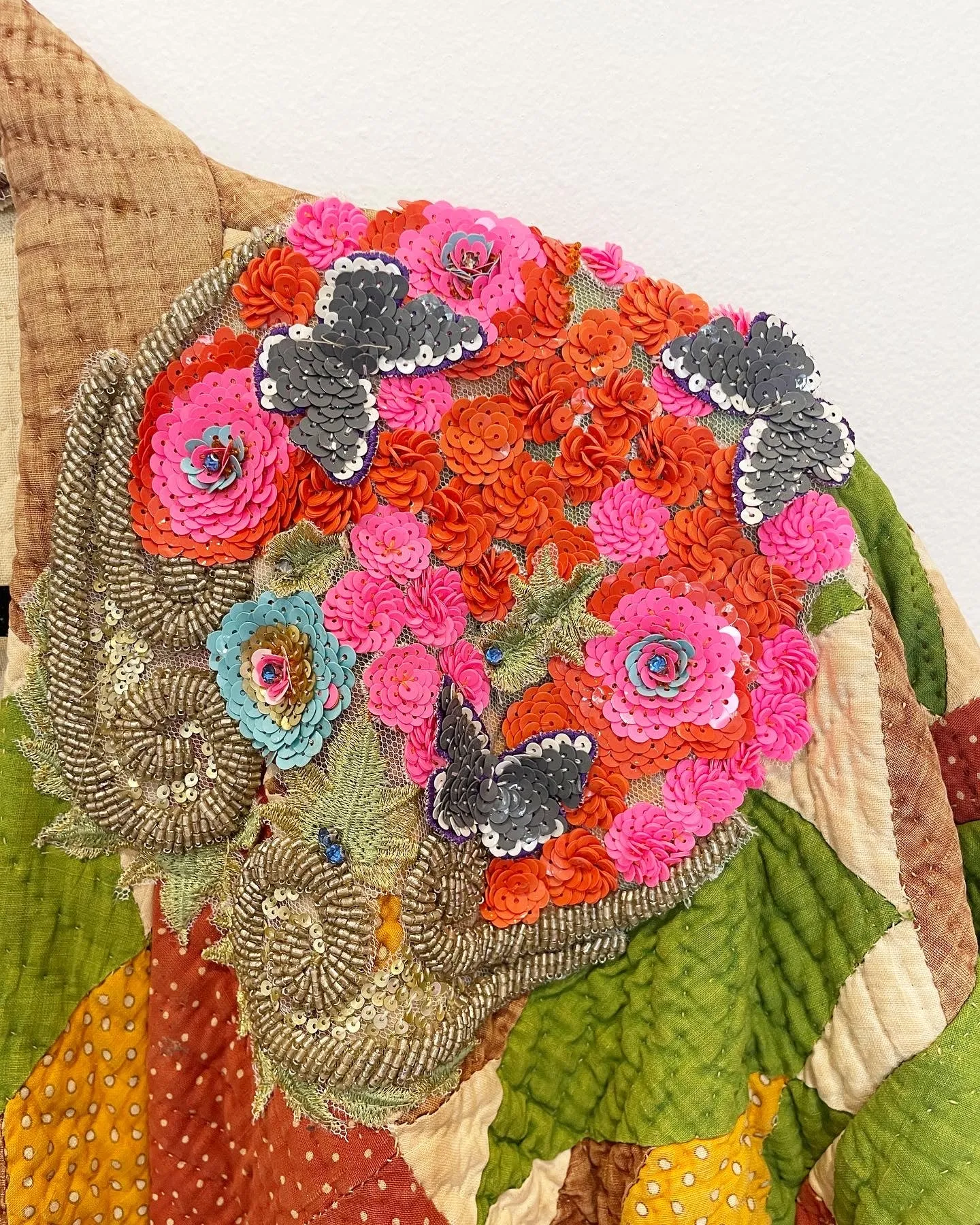 Quilted Caftan with Shoulder Art and Fringe
