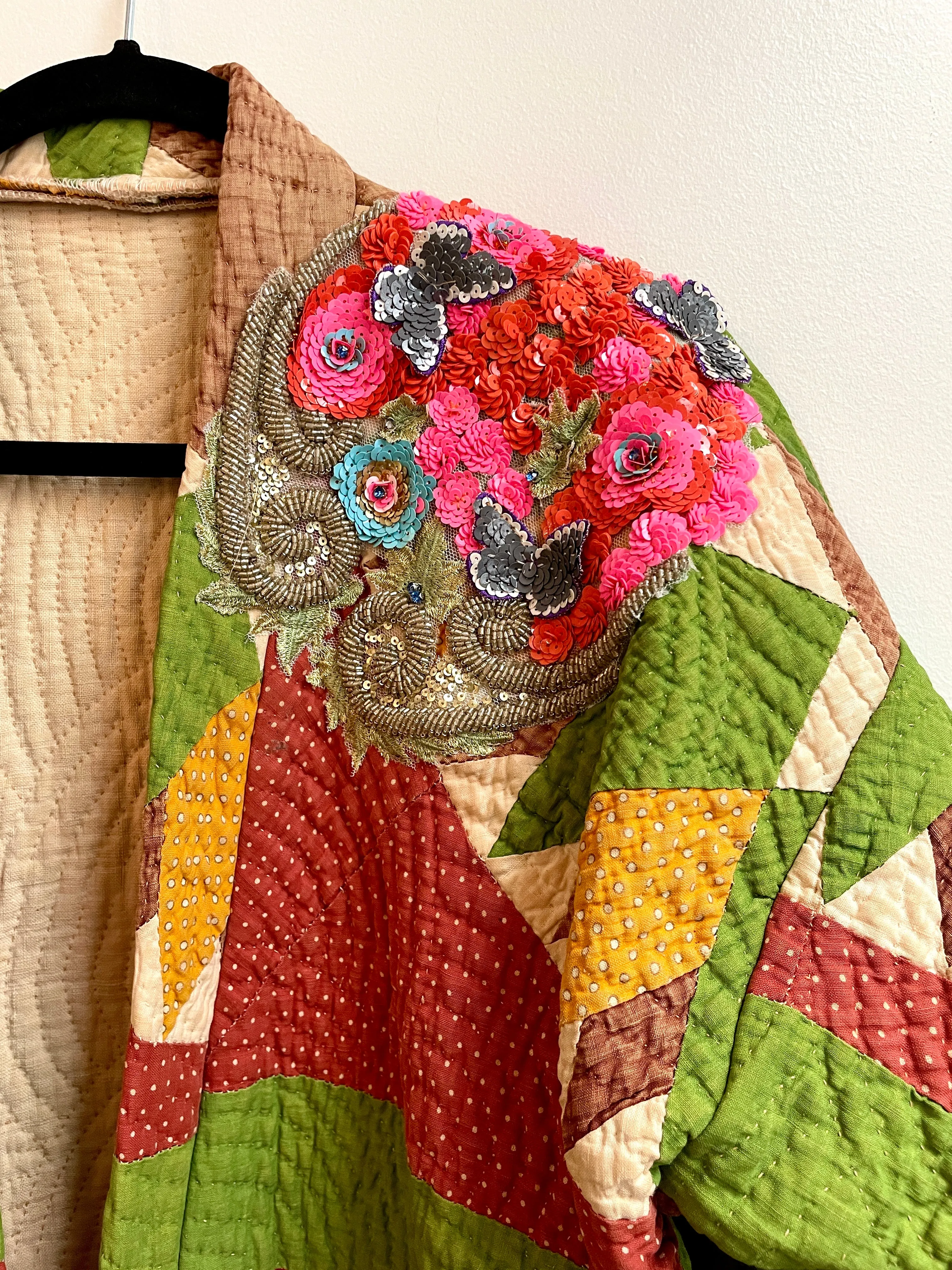 Quilted Caftan with Shoulder Art and Fringe